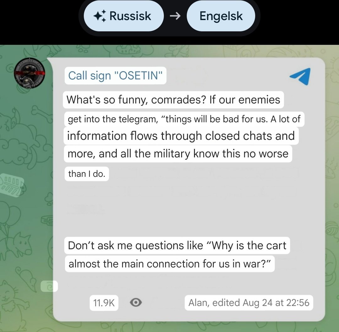 kvistp's tweet photo. Russian war-bloggers are freaking out about the arrest of Pavel Durov.
😂🤣 https://t.co/vFL7hKE2o7
