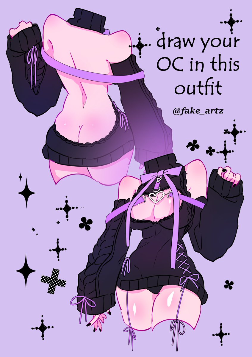 ✨Draw your OC in this outfit 
virgin killer sweater 😗
Rules:  
- Please credit me!
- No tracing/ AI/ edit! This is not a base.
- You can change the colours.
- QRT this or tag me so i can retweet. 
- Personal Use only!