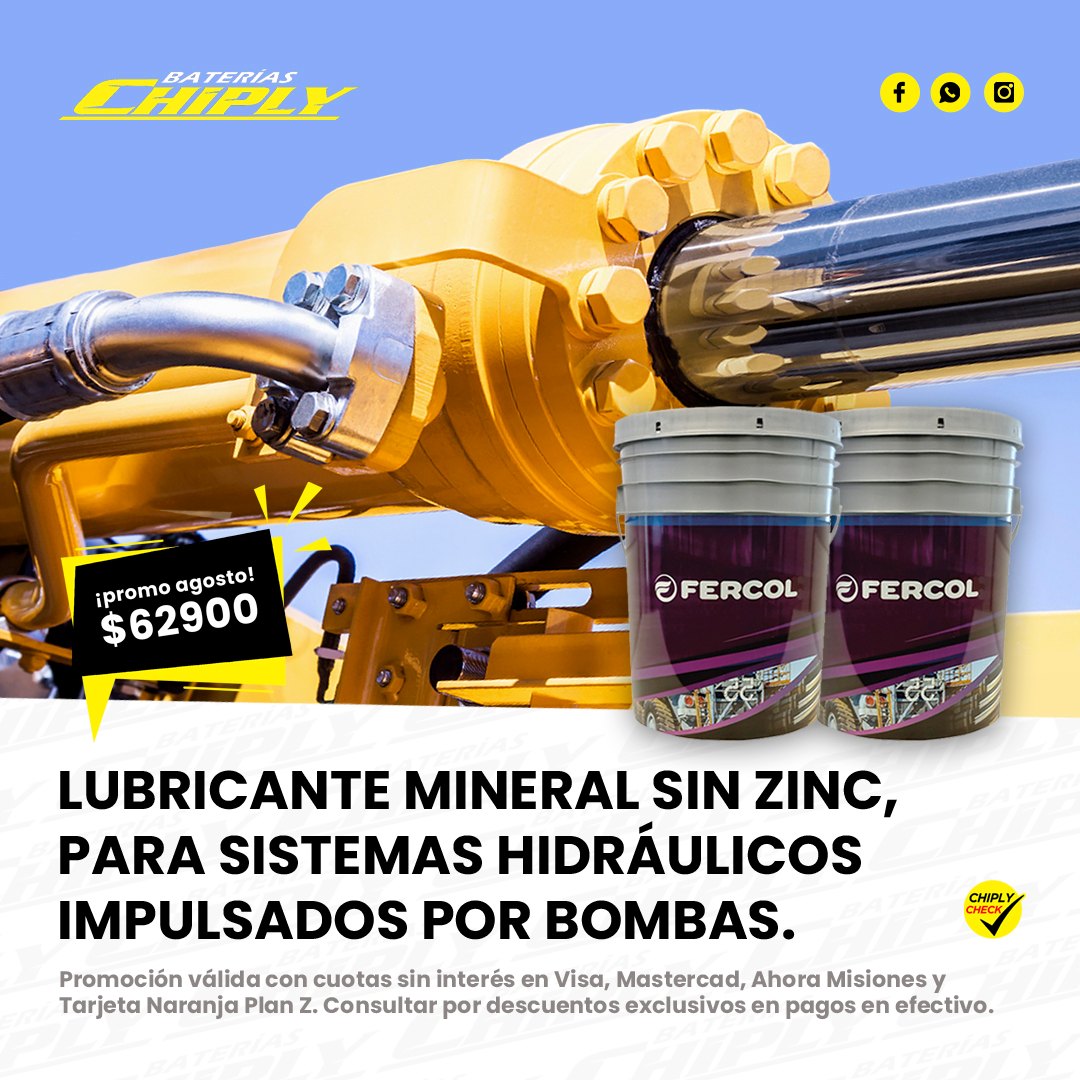 ¡Super #promo de Agosto! 💲 62900 x 20 litros. 🩸 #Aceite mineral formulado para la lubricación de #sistemashidráulicos impulsados por bombas. 💳 Promoción válida con cuotas sin interés en #Visa, #Mastercad, #AhoraMisiones y #Tarjeta Naranja #PlanZ. 📲 ¡Chatea con nosotros¡