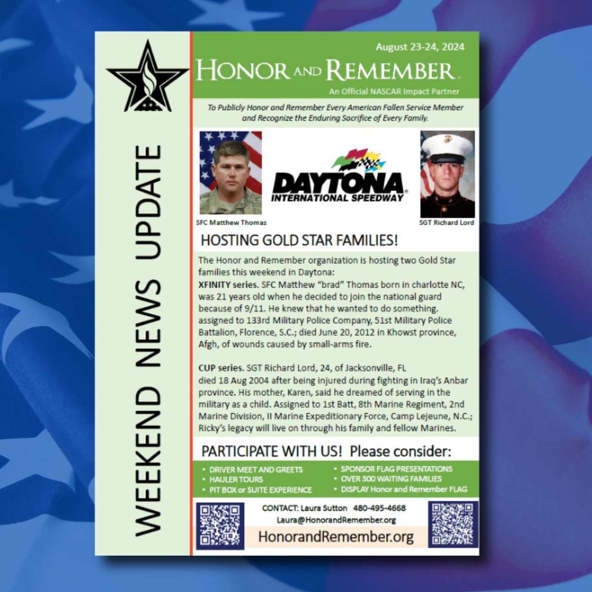 HonorRemember's tweet photo. Thank you to @NASCAR,  Billy E Mauldin Jr, Motor Racing Outreach, Goodyear Racing and Daytona.

Together We Remember Them All! 🇺🇸 ⭐

#NascarSalutes #Nascar #CupSeries #CokeZeroSugar400 #XfinitySeries #Wawa250
#MRO #USNationalGuard #USMarines #Hero #GoodYearRacing #SayTheirNames https://t.co/gojYVetqCN