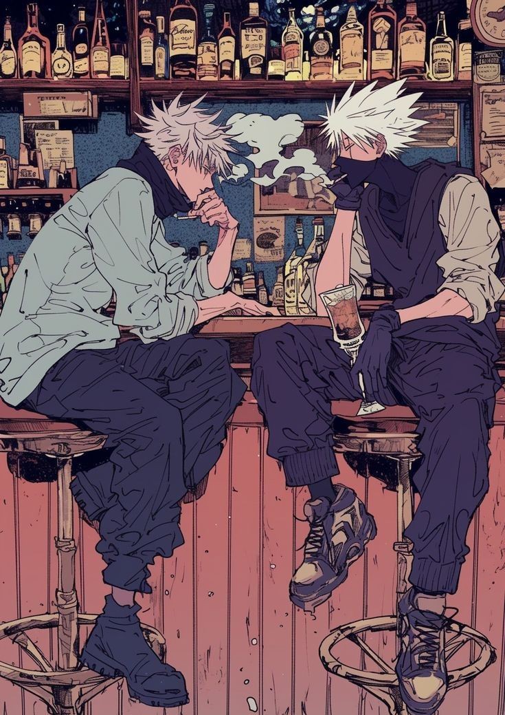 4th_tsunade's tweet image. Gojo and Kakashi 🍻
