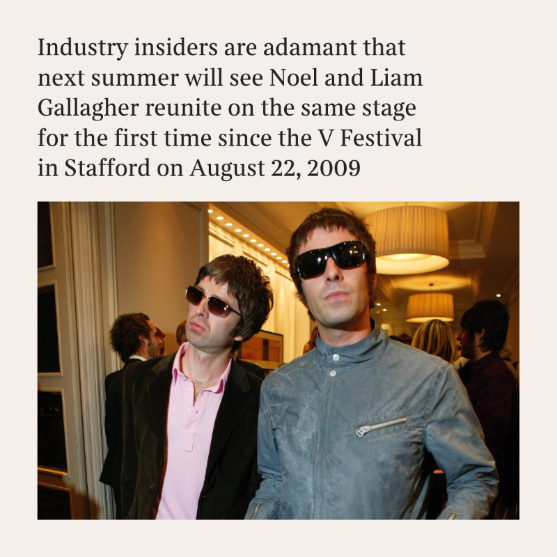 thetimes's tweet photo. And so Sally, and indeed everybody else, must wait only a bit longer: 15 years to the week that Oasis played their last gig, rumours are swirling that finally, seriously this time, one of Britain’s biggest bands could be reforming

✍️ @JonathanDean_