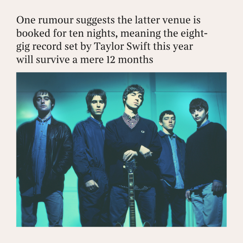 thetimes's tweet photo. And so Sally, and indeed everybody else, must wait only a bit longer: 15 years to the week that Oasis played their last gig, rumours are swirling that finally, seriously this time, one of Britain’s biggest bands could be reforming

✍️ @JonathanDean_