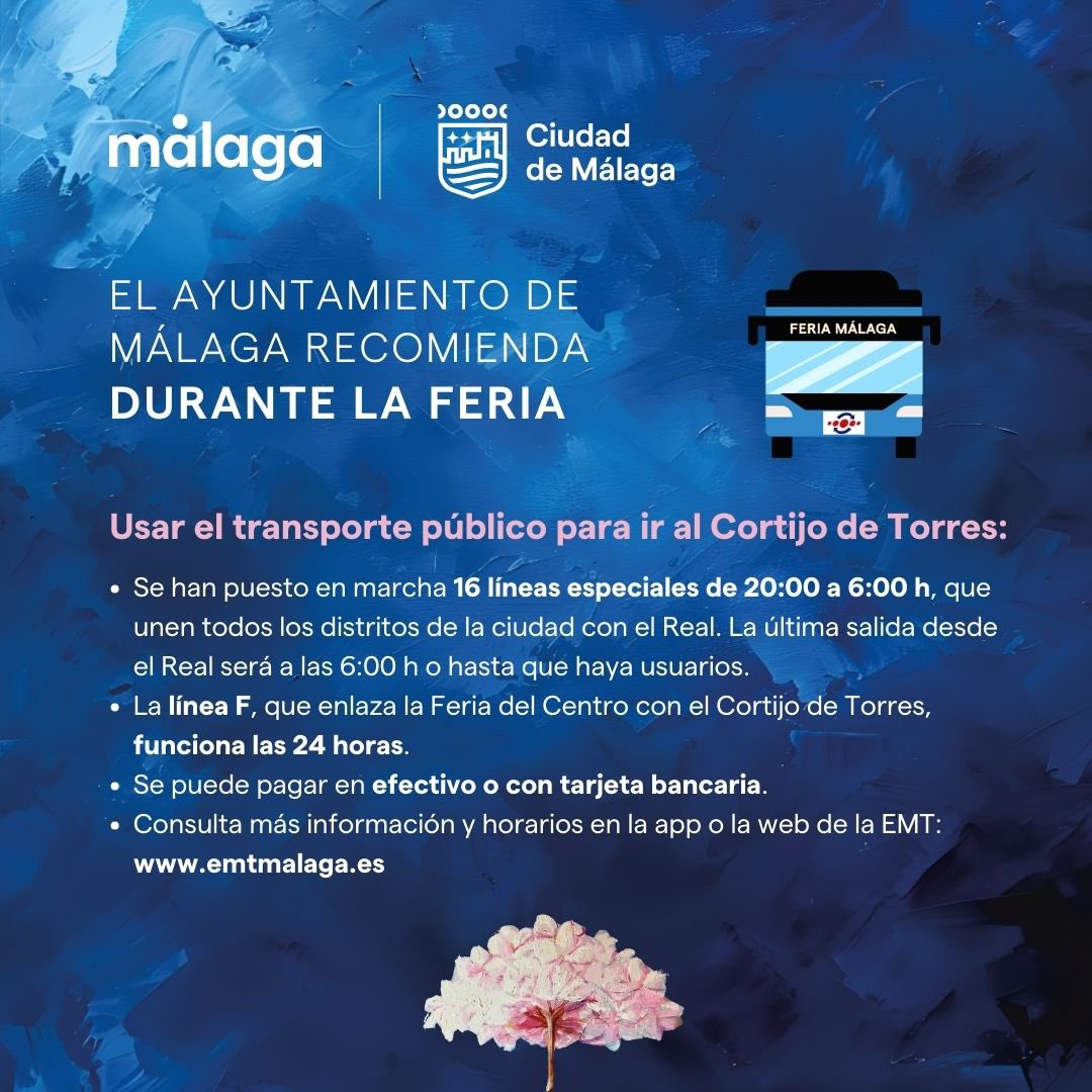 Última noche para disfrutar del Real Cortijo de Torres, hay 16 líneas especiales que unen a todos los distritos de la ciudad desde las 20:00h hasta las 6:00h, no dudes y, ¡usa el transporte público! ¡es la mejor opción! ✨🚍

#FeriaMLG #FeriaMLG2024 #Málaga #FeriaMálaga