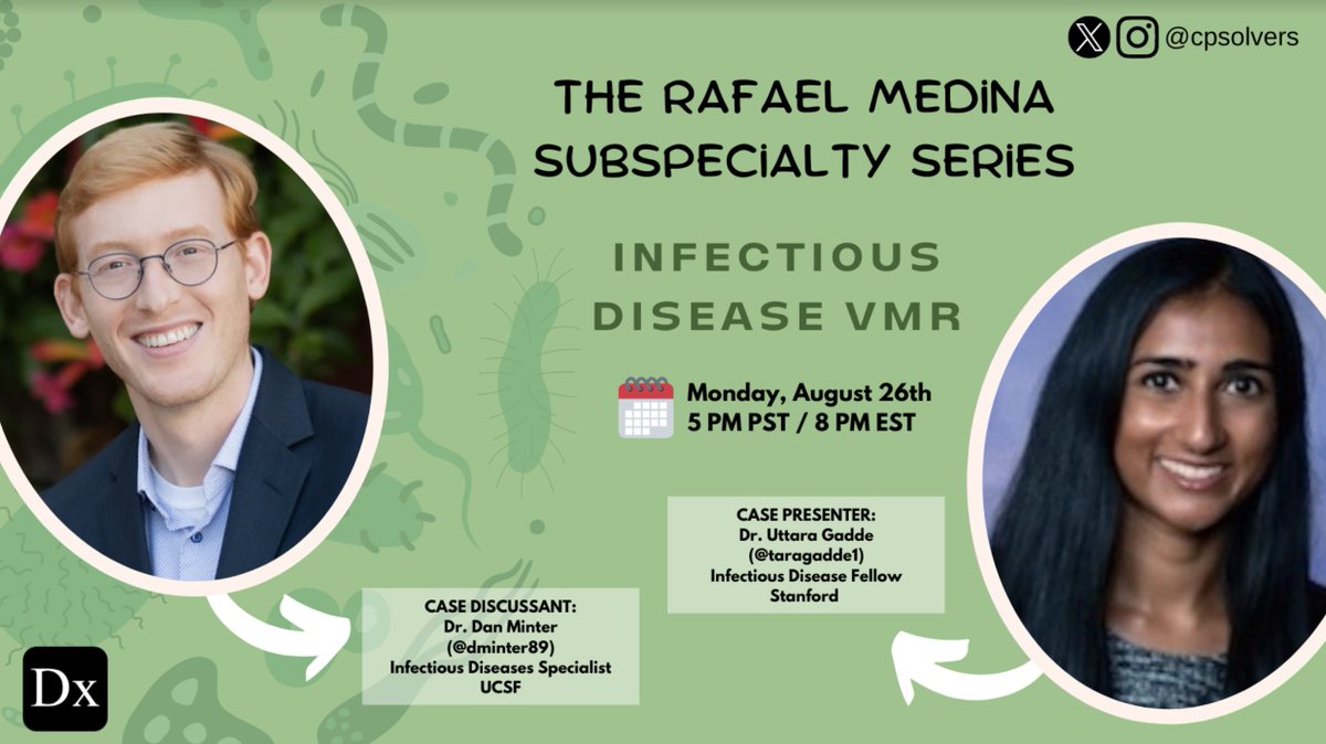 The Clinical Problem Solvers (@cpsolvers) on Twitter photo #MedTwitter - *Spread* the news 😷We have another Infectious Disease VMR coming up!
Come learn with <a href="/taragadde1/">Uttara Gadde</a> ad <a href="/dminter89/">Daniel Minter</a> this Monday, August 26th at 5 PM PST / 8 PM EST!
Join FREE using this link: bit.ly/31LWIKg #MedTwitter - *Spread* the news 😷We have another Infectious Disease VMR coming up!
Come learn with <a href="/taragadde1/">Uttara Gadde</a> ad <a href="/dminter89/">Daniel Minter</a> this Monday, August 26th at 5 PM PST / 8 PM EST!
Join FREE using this link: bit.ly/31LWIKg