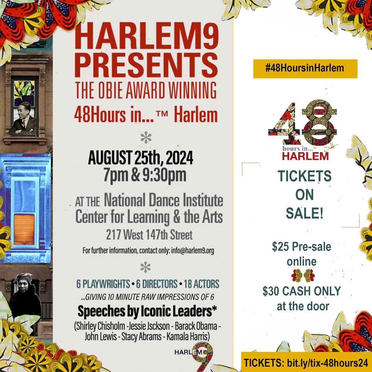 If you've got DNC Fever, you won't want to miss "48Hours in...™Harlem" tomorrow (Aug 25th) at 7pm and 9:30pm!  Get your $25 Tix NOW! -  #dnc #kamalaharris #staceyabrams #jessejackson #barackobama #shirleychisolm #johnlewis mailchi.mp/227fb6e09df2/4…