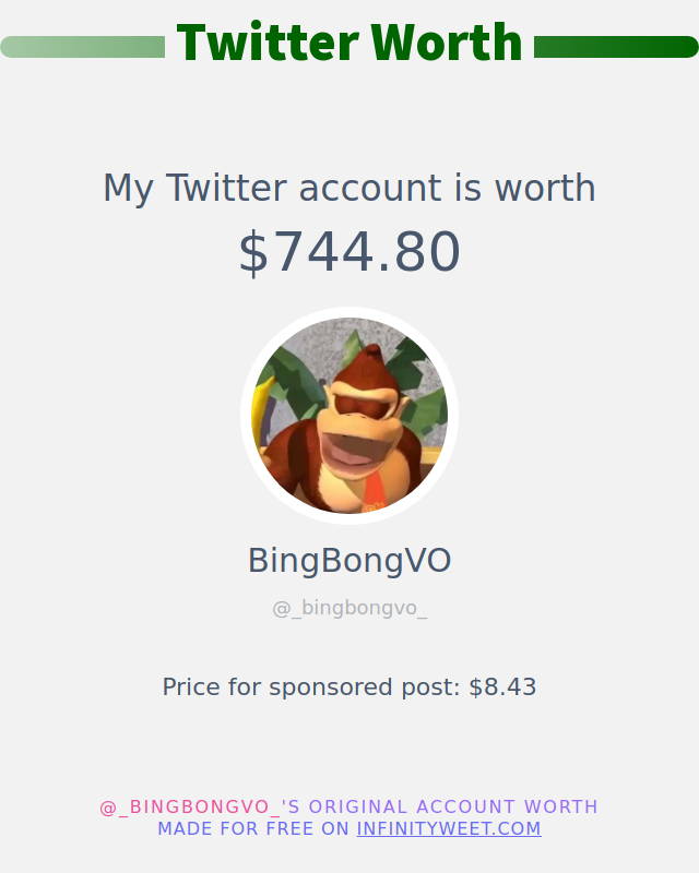 _bingbongvo_'s tweet photo. My Twitter worth is: $744.80

➡️ https://t.co/Jp8rPlMhMx https://t.co/Z4UCLLWvSq