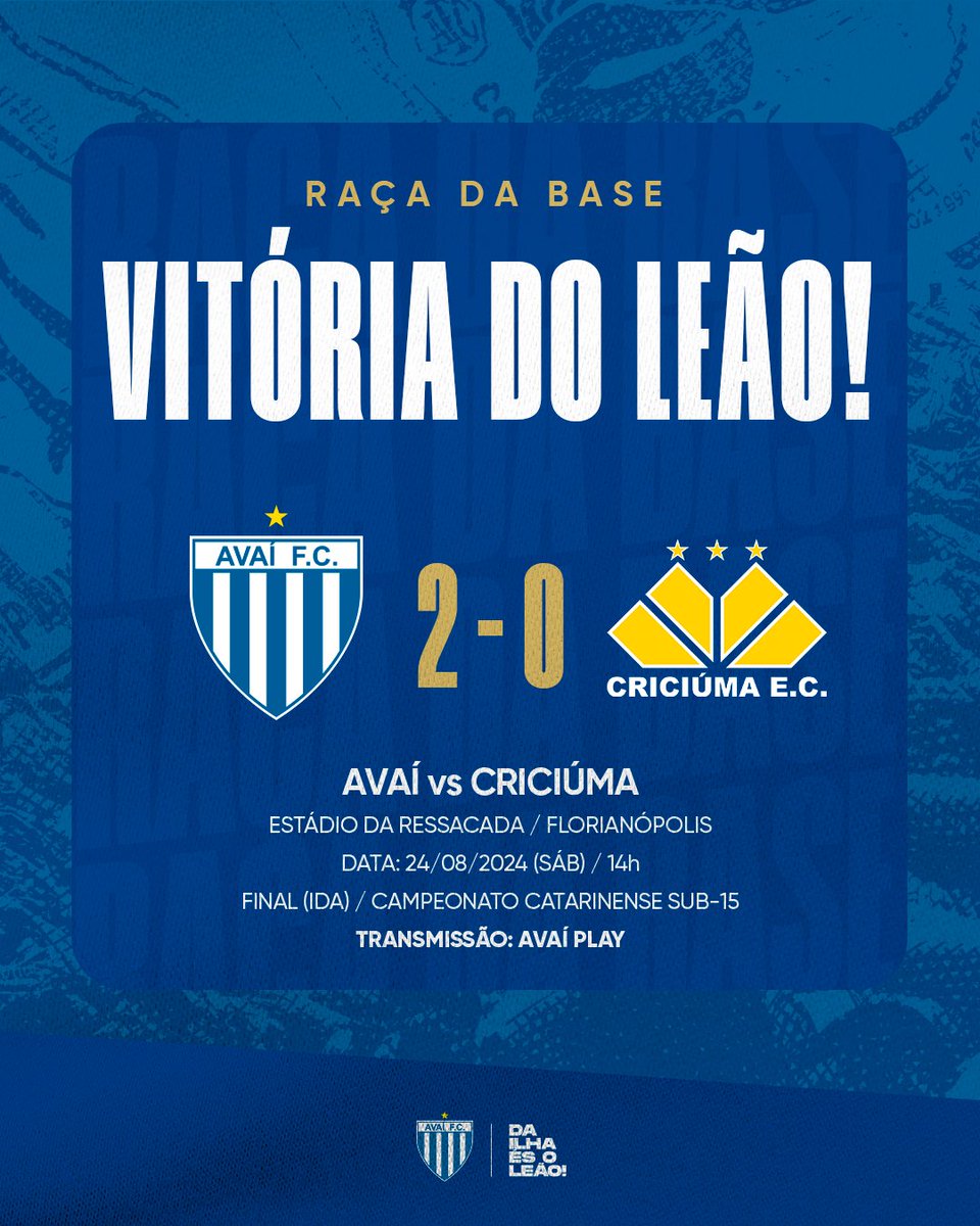 RacadaBase's tweet photo. 🦁💪 ACAAAAABOU!
VITÓRIA DO LEÃO NO JOGO DE IDA!

@AvaiFC 2x0 @CriciumaEC
 
⚽️ Ryan
⚽️ Eliéser 

COMEMORE,
NAÇÃO AVAIANA!

#RaçadaBase https://t.co/GUkzA25UVE
