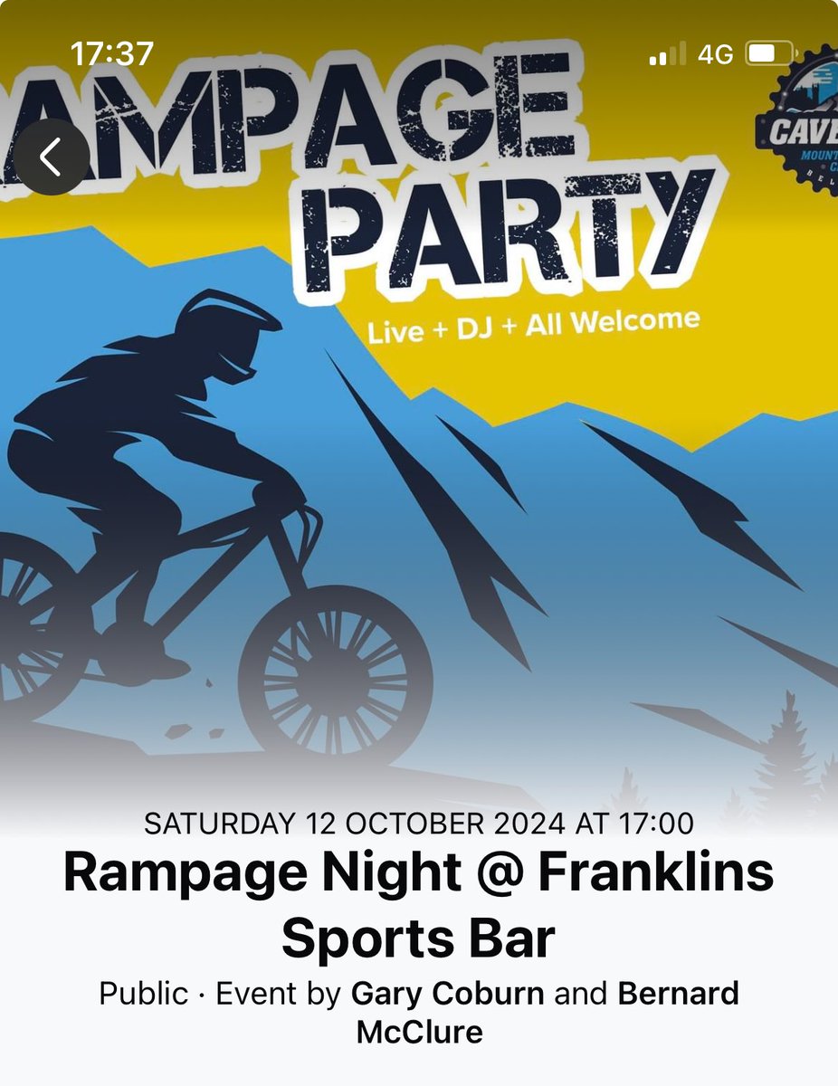 SAVE THE DATE! Saturday 12th October! We are back for the Rampage party at Franklins Sports Bar more details to follow in the coming weeks- based on last years attendance this years party should be an absolute belter! Tickets on sale now from Skiddle