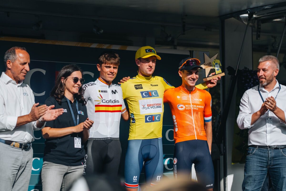 BritishCycling's tweet photo. The first EVER British winner of @tourdelavenir 💛

Huge well done to Joe and the team! 

📸 @tourdelavenir https://t.co/9URrYZLYJa