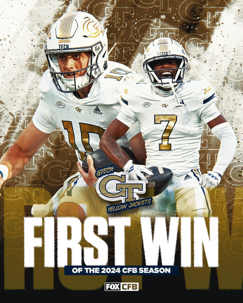 CFBONFOX's tweet photo. First W ✅
First Ranked W ✅

The first win of the 2024 CFB season belongs to @GeorgiaTechFB 🙌 https://t.co/Xx0PBI99ZA