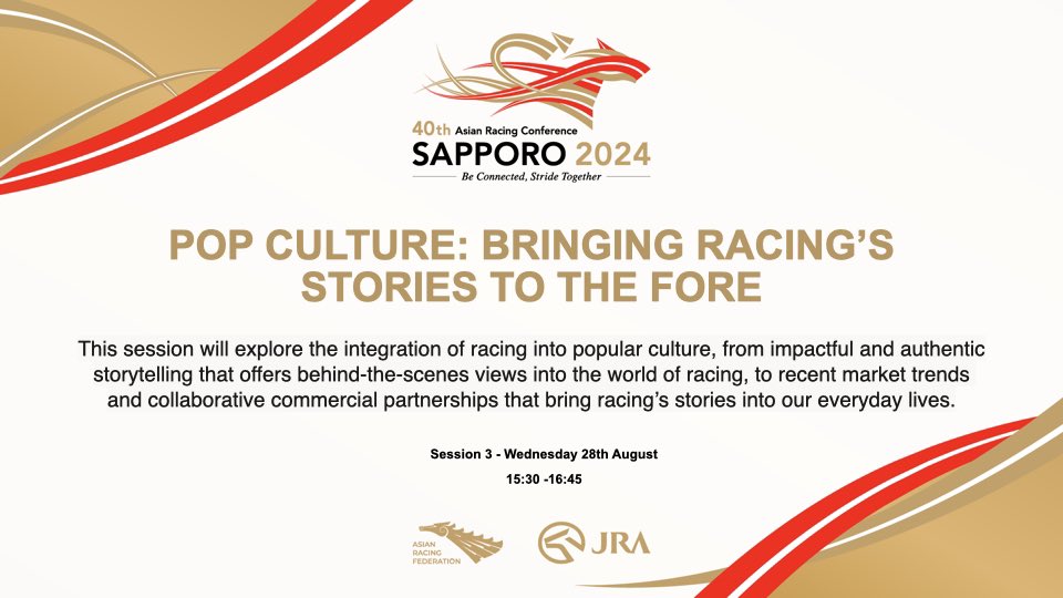 I'll be presenting during the session titled "POP Culture: Bringing Racing Stories to the Fore," where we'll explore the intersection of pop culture and the world of horse racing.