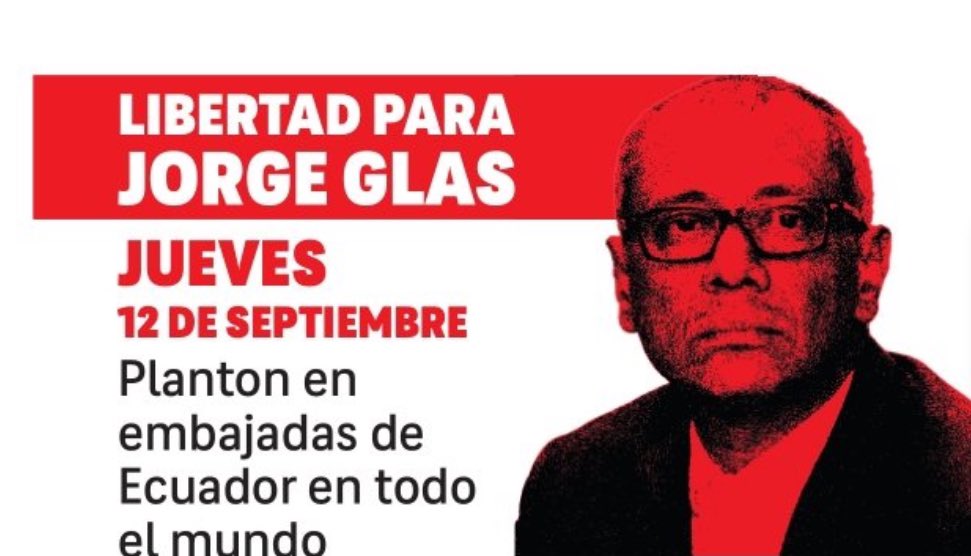 Estados Unidos y Canadá se une al #PlantonInternacionalPorJorGlas. 
Este jueves de 12 de septiembre la voz de nosotros los migrantes va a retumbar en el mundo con un solo clamor: ¡LIBERTAD PARA JORGE GLAS!