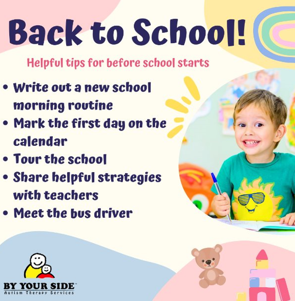 ByYourSideAC's tweet photo. It’s almost time to get back to school! Here are some tips for before school starts to help you and your child prepare. 

And if you didn't know, our centers have BYS Academy, a program that prepares your child for the school environment. https://t.co/cnq6JhScws