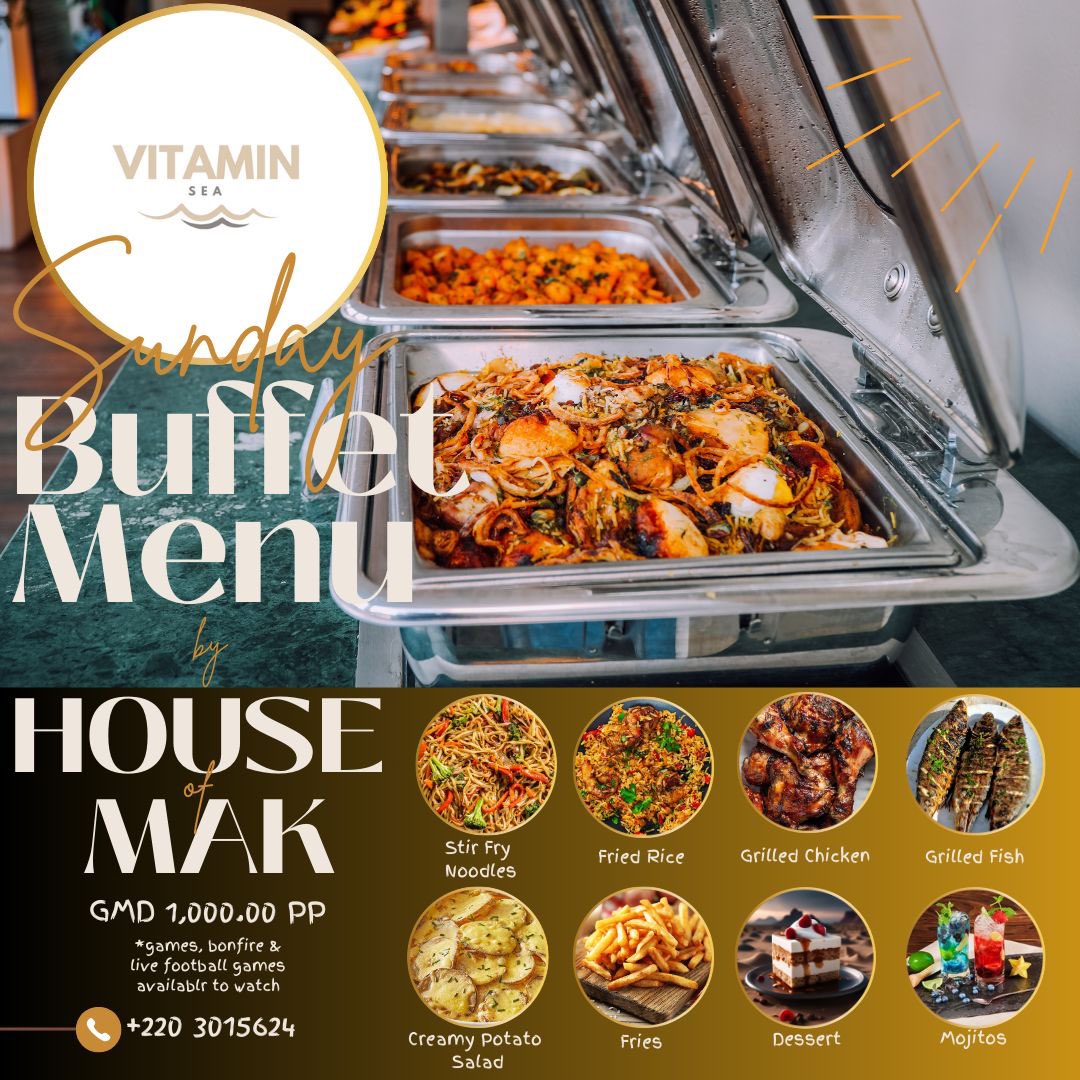 _vitaminseaaa's tweet photo. Join us at Vitamin Sea this Sunday for our "funday beach buffet" with top notch food, drinks and vibe all day. ☀️

Games, bonfire &amp; live football games available!!

Tell a fiend and come vibe with us.

#VitaminSea #Gambia #Buffet https://t.co/KN5o2xRUQg