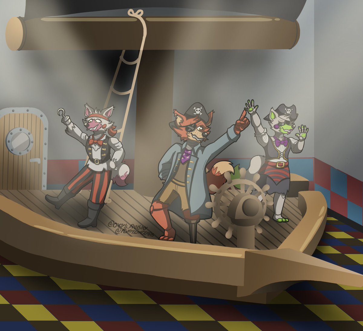 Yar matey another amazing piece of art by <a href="/FluffyLongEars/">CODY! (She/Her)</a> of the pirates of playtime Mangle, Foxy, and Tangle.

This pirate crue is ready to set sail for another adventure.