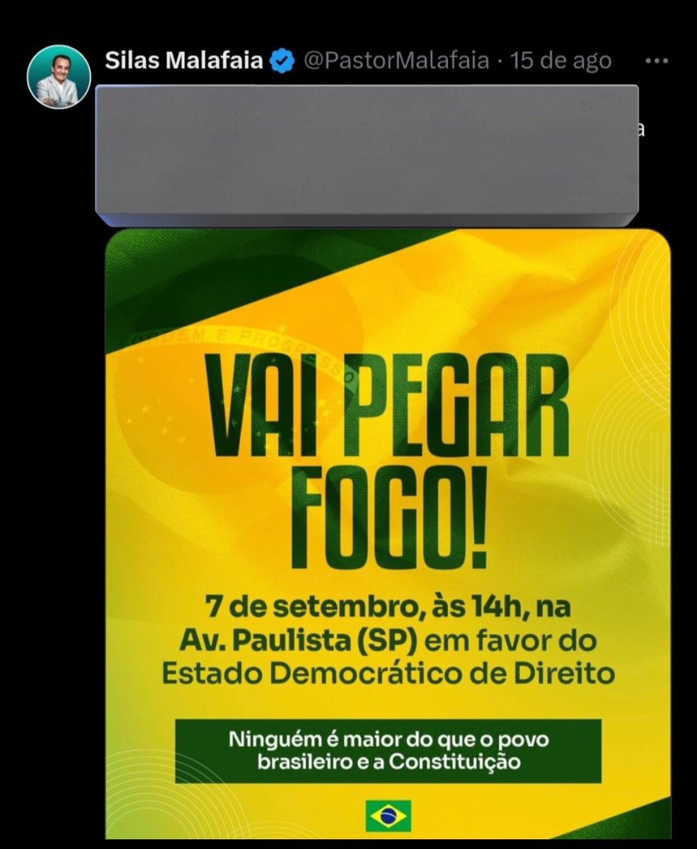 NP__Oficial's tweet photo. 🚨 Atenção: l Internautas apontam ligação entre slogan de manifestação marcada por Silas Malafaia para o dia 7 de setembro com onda de queimadas em São Paulo. Qual a sua opinião? https://t.co/7uxWGexdX5