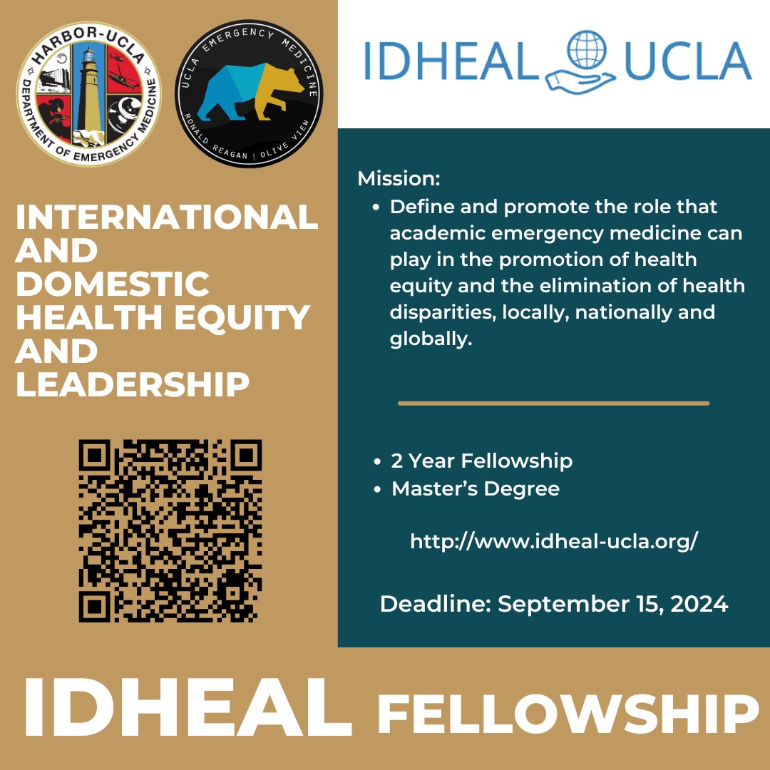 Harbor-UCLA Emergency Medicine (@harboruclaem) on Twitter photo Are you looking to spend time seeking to learn how to address healthcare disparities and then actively perform research in this field?
We're currently recruiting for our next IDHEAL fellow with apps due 9/15. Come join us!
<a href="/IDhEAL_UCLAEM/">IDHEAL UCLA</a>
#SocialEM #IDHEAL Are you looking to spend time seeking to learn how to address healthcare disparities and then actively perform research in this field?
We're currently recruiting for our next IDHEAL fellow with apps due 9/15. Come join us!
<a href="/IDhEAL_UCLAEM/">IDHEAL UCLA</a>
#SocialEM #IDHEAL