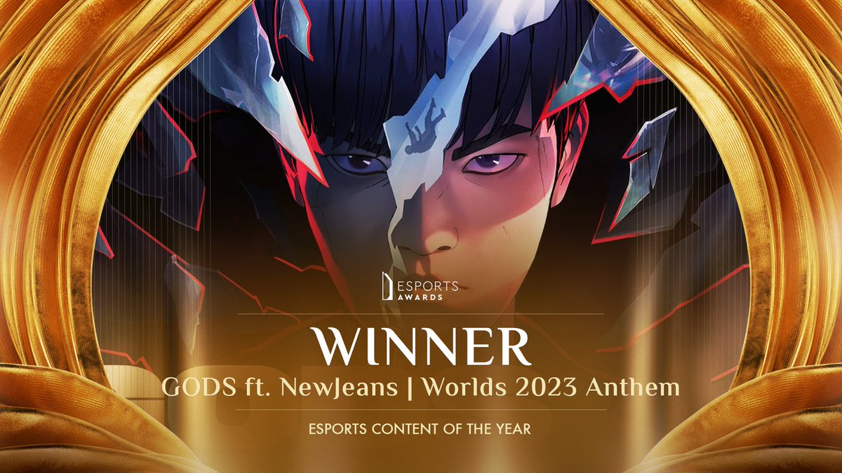 The winner of the Esports Content of the Year award is...

<a href="/lolesports/">LoL Esports</a> - GODS ft. NewJeans (뉴진스) (Official Music Video) | Worlds 2023 Anthem

Congratulations! 🏆

#EsportsAwards2024