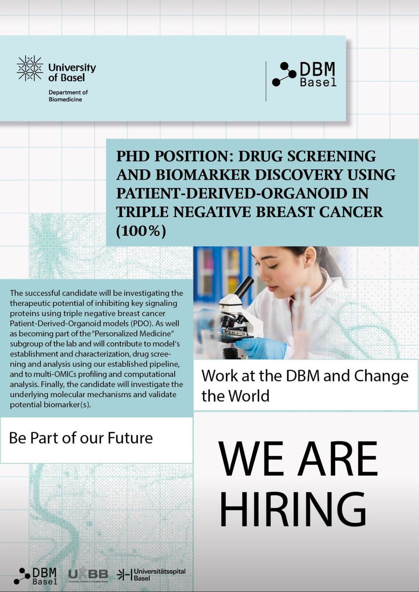 Join our dynamic team! Be part of these exciting efforts! Use our high throughput image-based drug screening on patient-derived organoids and make discoveries of high relevance to patients with breast cancer! We look forward to starting this project.

ohws.prospective.ch/public/v1/jobs…