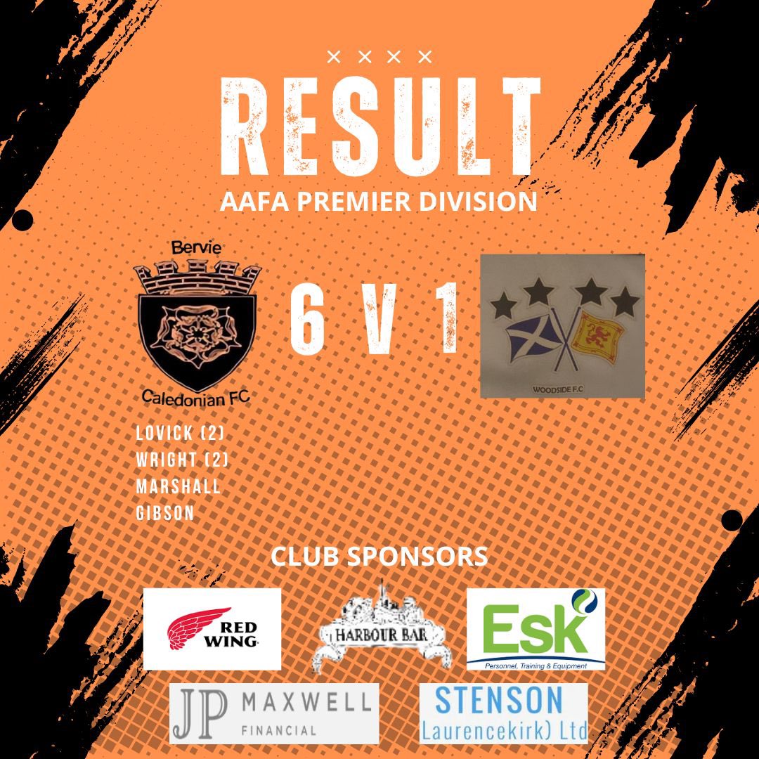 ⚽️ MATCH RESULT ⚽️

🟠⚫️ Bervie Caledonian FC 6 v 1 Woodside AFC ⚪️⚫️

Finally some points to show for the early season good displays!