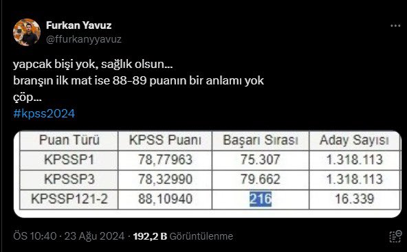 MEB’in seçmeli dersler ile ilgili geçen sene yaptığı güncelleme bazı branşları norm sayısı bakımından mağdur etmişti.
İlköğretim matematik branşı da bunlardan birisi…
#kpss2024’te branşında 88,10 puan alarak 216. sırada olan atama bekleyen bir öğretmenin sosyal medya paylaşımı.