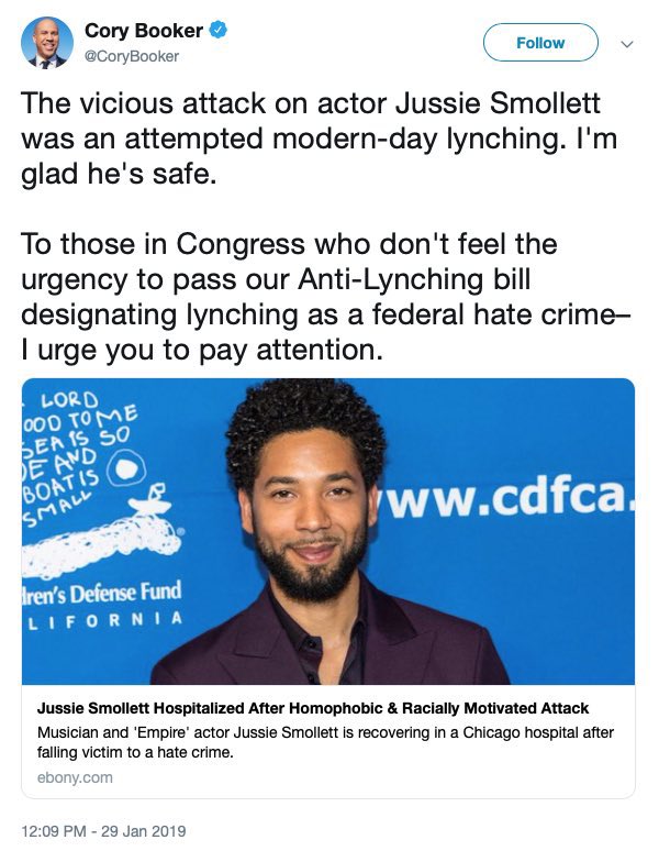 ut1983_mjb's tweet photo. @CoryBooker Hey Cory…Tell us all about this “modern-day lynching” again.

Pretty please? https://t.co/ehe3qa0gLI