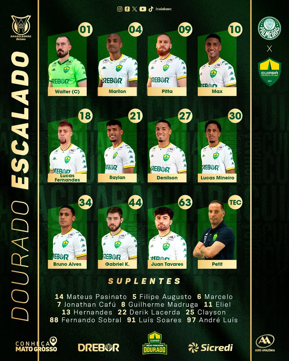 CuiabaEC's tweet photo. Dourado escalado! 🔰

#Cuiaba #OrgulhodeMatoGrosso #AvanteDourado https://t.co/qaZx6nLVdb