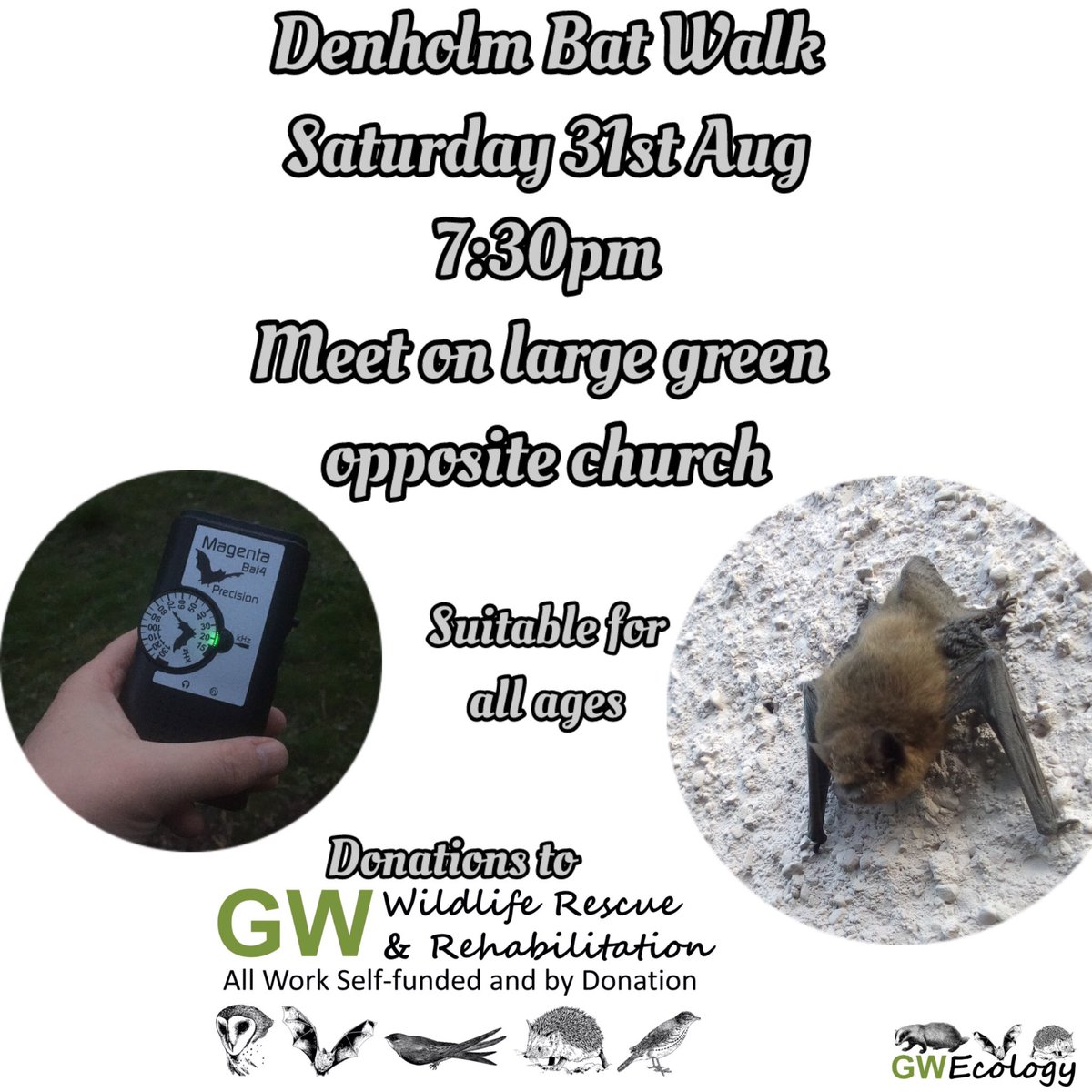 GW Ecology (@gwecology) on Twitter photo I’m leading a Bat Walk in my home village of Denholm next Saturday 31st August starting at 7:30pm. Donations to GW Wildlife Rescue and Rehabilitation gratefully received.
<a href="/_BCT_/">Bat Conservation Trust</a> <a href="/Mammal_Society/">Mammal Society</a> <a href="/labmammalgroup/">LaBMammalGroup</a> I’m leading a Bat Walk in my home village of Denholm next Saturday 31st August starting at 7:30pm. Donations to GW Wildlife Rescue and Rehabilitation gratefully received.
<a href="/_BCT_/">Bat Conservation Trust</a> <a href="/Mammal_Society/">Mammal Society</a> <a href="/labmammalgroup/">LaBMammalGroup</a>