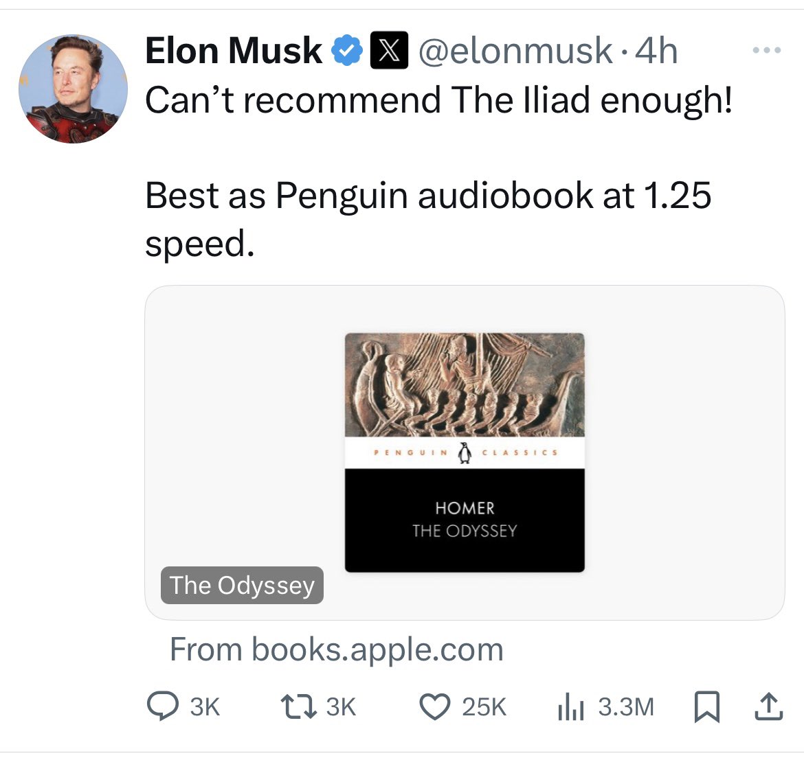 Magicrat2's tweet photo. This has annoyed me for so many reasons, all of which make me look like an absolute nerd. I bet he thinks Agamemnon’s an alright bloke. Couldn’t even get the right book cover, the knobhead. https://t.co/LLnVU0fR2O