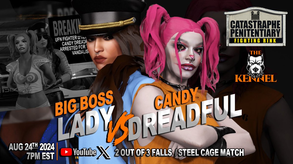 TONIGHT! The postponed fight between <a href="/CandySweetClown/">Candy Dreadful</a> &amp; "New York's Prettiest Diva (NYPD) <a href="/BigBossLady911/">Big Boss Lady</a> will happen tonight at the Catastraphe Penetientary Fighting Rink inside a STEEL CAGE! Will Candy be a free woman or will she spend the rest of her life behind bars?
#ICWT