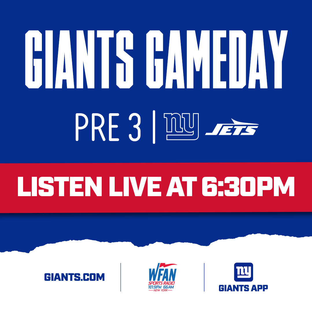 John Schmeelk (@schmeelk) on Twitter photo We get you ready for <a href="/Giants/">New York Giants</a> - <a href="/nyjets/">New York Jets</a> in the preseason finale on <a href="/WFAN660/">WFAN Sports Radio</a> at 6:30. <a href="/jcasillas52/">Jonathan Casillas</a> <a href="/giantswfan/">GiantsWFAN</a> and I go through everything that's at stake tonight at <a href="/MetLifeStadium/">MetLife Stadium</a> + interviews with Brian Daboll + TE Theo Johnson.
🎙️Listen Live at 6:30PM: audacy.com/stations/wfan We get you ready for <a href="/Giants/">New York Giants</a> - <a href="/nyjets/">New York Jets</a> in the preseason finale on <a href="/WFAN660/">WFAN Sports Radio</a> at 6:30. <a href="/jcasillas52/">Jonathan Casillas</a> <a href="/giantswfan/">GiantsWFAN</a> and I go through everything that's at stake tonight at <a href="/MetLifeStadium/">MetLife Stadium</a> + interviews with Brian Daboll + TE Theo Johnson.
🎙️Listen Live at 6:30PM: audacy.com/stations/wfan