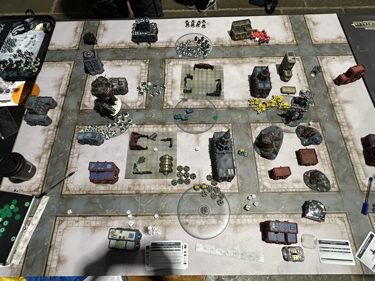 Game 2 of #legionsimperialis at warhammer world my loyal sons of Dorn vs the traitorous scions of Horus. Good game. Warmaster was very scary so I tried to avoid it with a refused flank which almost succeeded. Learning lots #30k #horusheresy