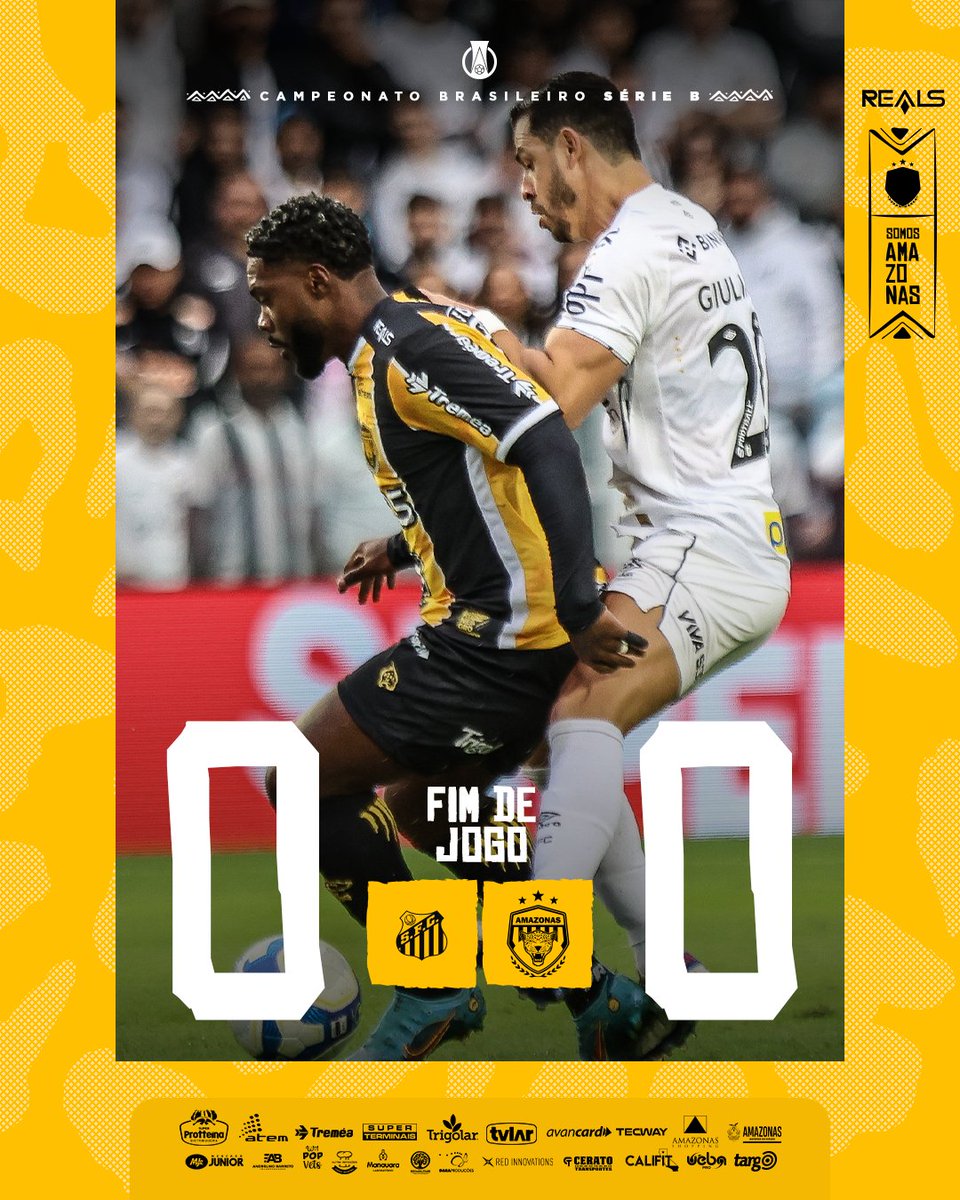 oficialamfc's tweet photo. Fim de jogo. Mais um ponto importante conquistado fora de casa! 🟡⚫

🏆 @BrasileiraoB | rodada 23
🆚 Santos 0-0 Amazonas 

#AvanteOnçaPintada https://t.co/CiAInbkwv5