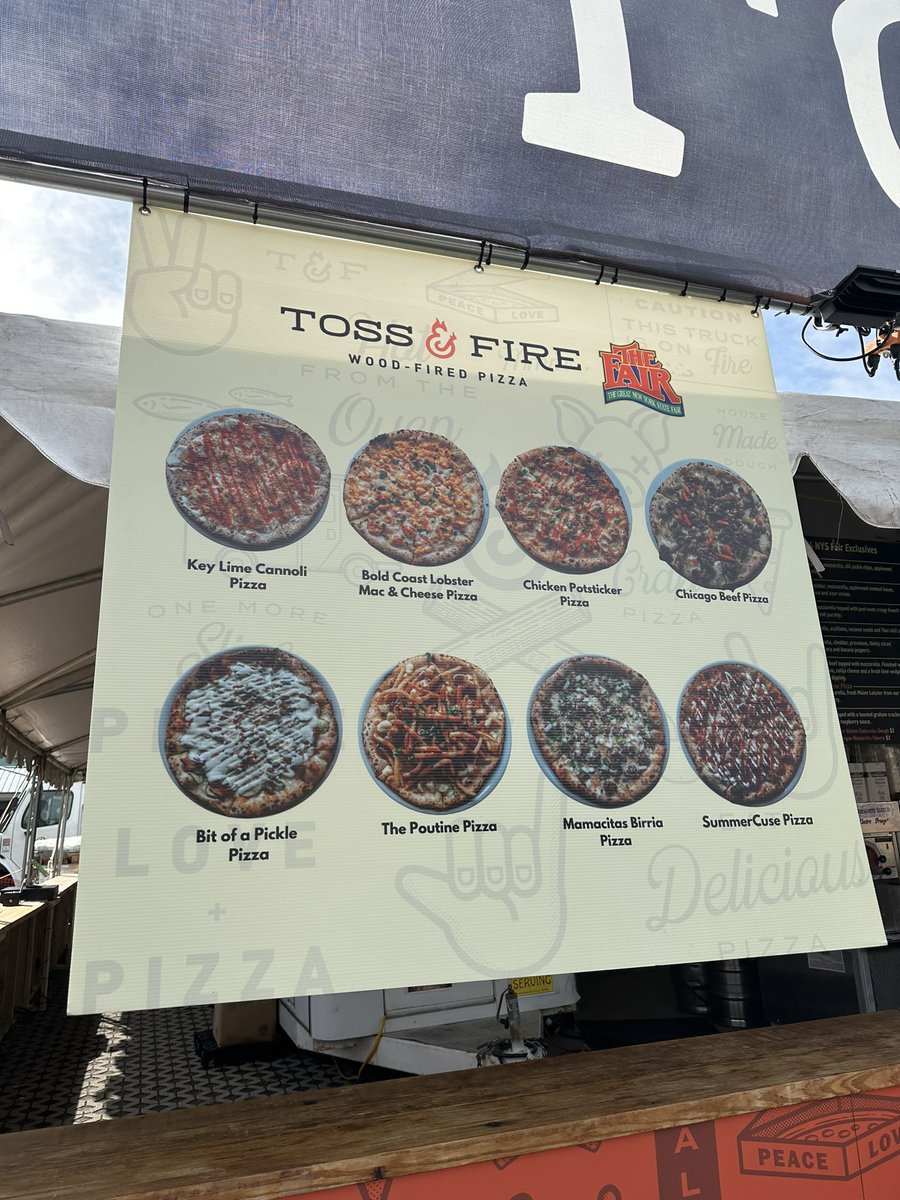 sarahharding22's tweet photo. Amazing 🪵🔥🍕 @NYSFair @tossnfirepizza . Been to the fair twice already and have had the Chicago Beef Pizza, Mamacitas Birria pizza, and (not pictured the SummerCuse pizza. Hard to pick a favorite so far. Great location, nice portions, friendly staff, and delicious 🍕! 💯 https://t.co/f4esFrPCi0