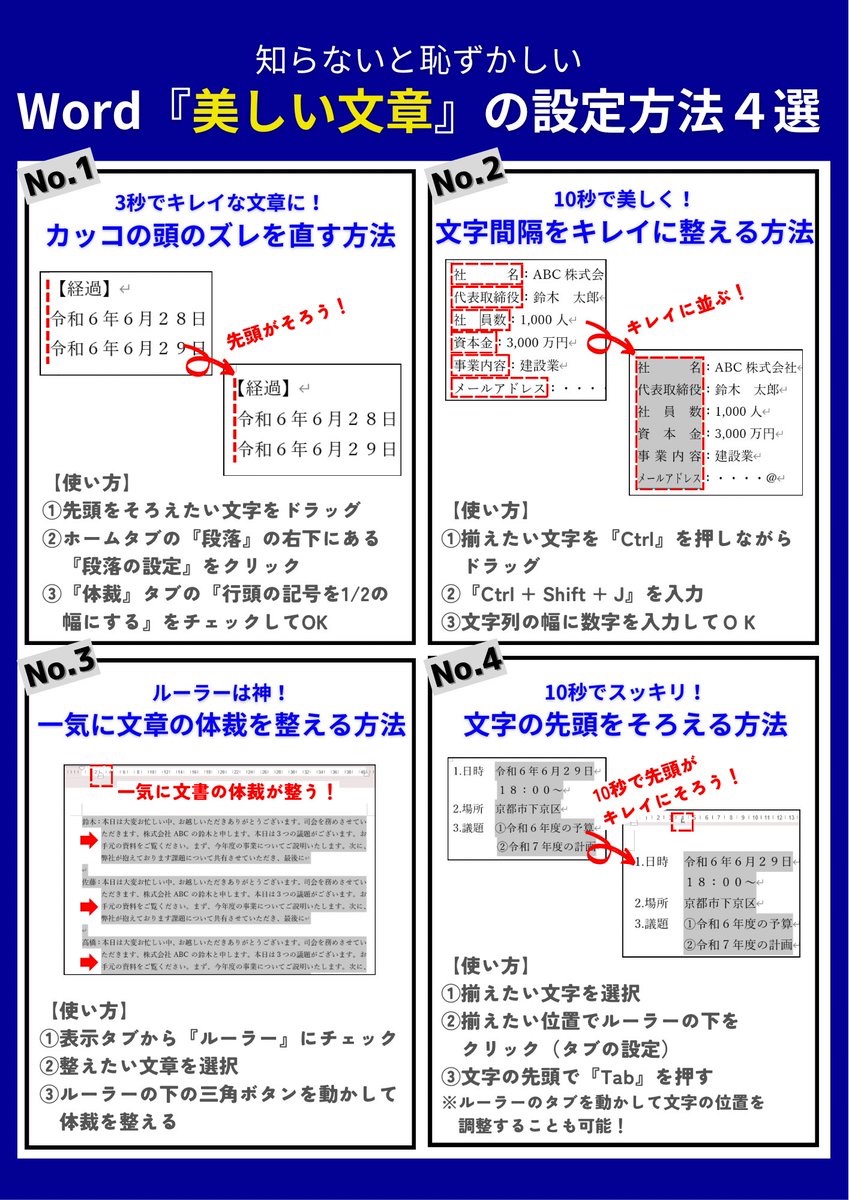 anko040719's tweet photo. Wordでただ文章を書くのはダメ。ちょっとした設定で美しい見た目になります。 https://t.co/KGk199G46E