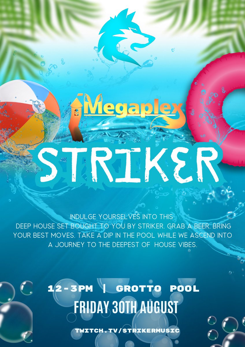 StrikerMusic89's tweet photo. One week from today! Get ready to jump into the deep end with the Deepest House Vibes as we chill at the Grotto Pool and vibe on Friday August 30th from 12-3pm! #Megaplex2024 https://t.co/WrecQeM7gD
