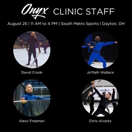 OnyxColorGuard's tweet image. Tomorrow! The Onyx Summer Clinic!
Sunday, August 25 11 AM - 4 PM
(Registration Opens 10:30 AM)
 
South Metro Sports
10561 Success Lane
Dayton Ohio 45458
 
$25 Cash or Venmo

onyxcolorguard.com/clinics