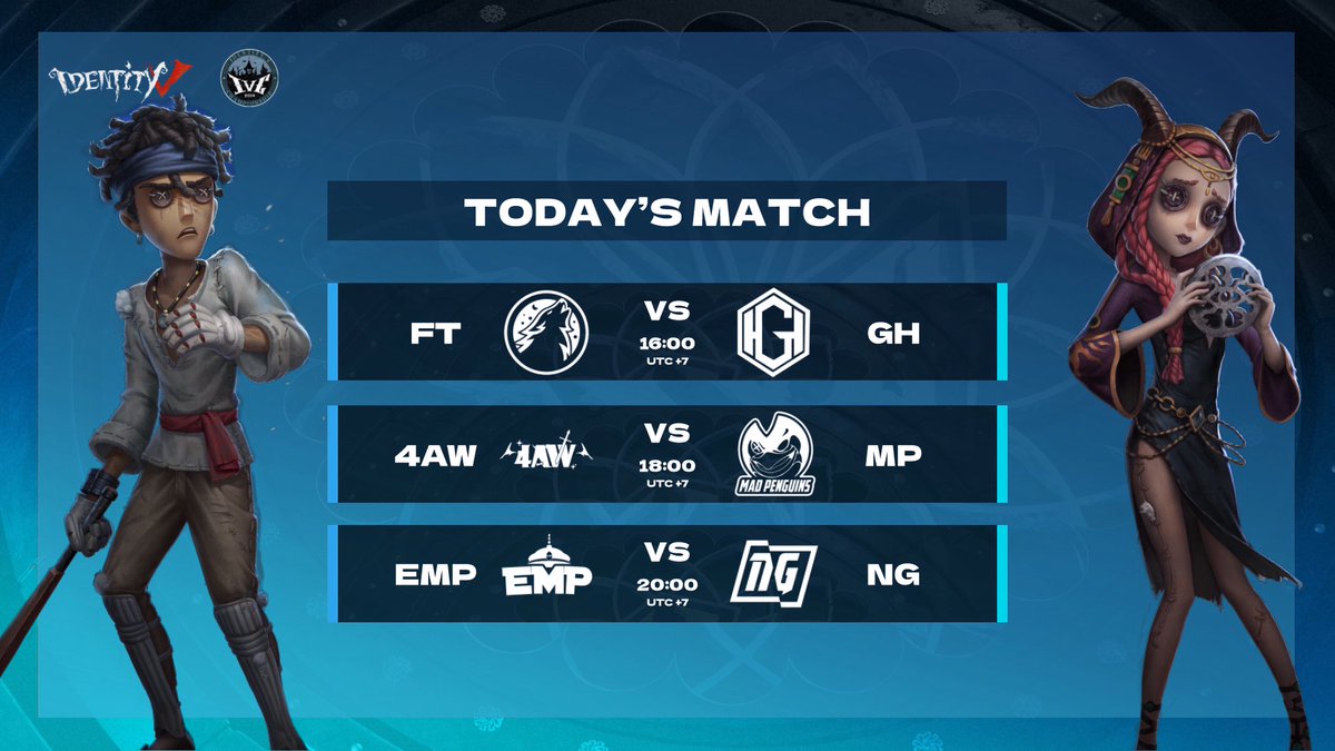 Dear Visitors, Day 3 of the 2024 SEA IVC Playoffs Matchups! 16:00 (UTC+7)  FT vs GH 18:00 (UTC+7) 4AW vs MP 20:00 (UTC+7) EMP vs NG #Identity  #IDVSEAIVC