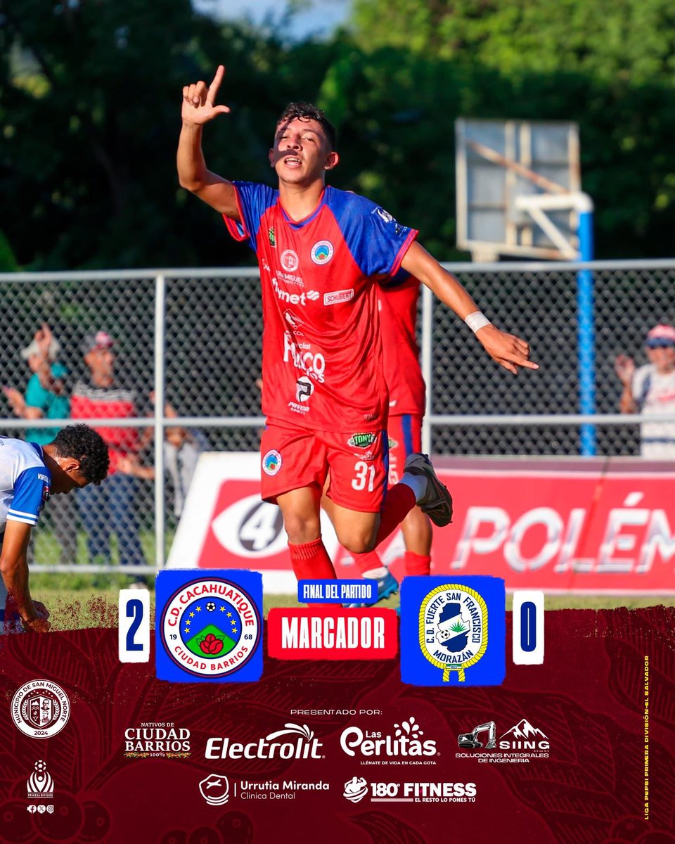 ⏰ ¡Final del partido! CUARTA VICTORIA CONSECUTIVA 
C.D. Cacahuatique 2 - Fuerte San Francisco 0 
Gracias por el apoyo, afición. 🙌🔴
 #VamosCacahuatique #PrimeraDivisión