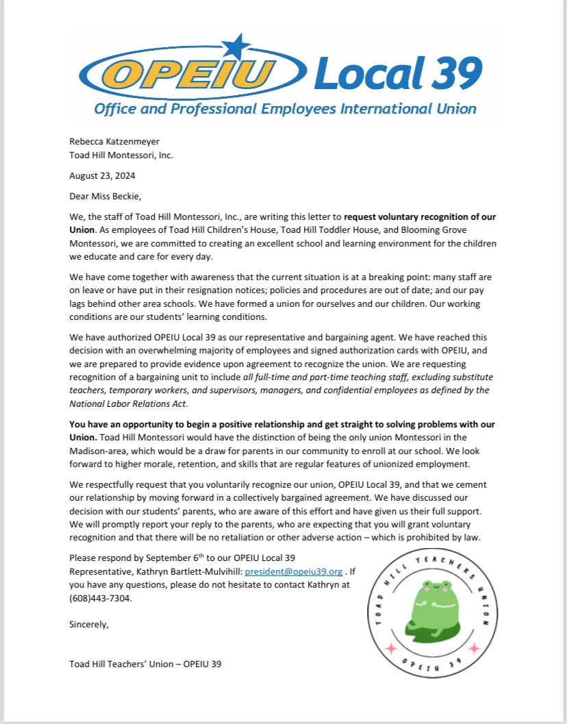 “We have formed a union for ourselves and our children. Our working conditions are our students’ learning conditions.”

Welcome to the OPEIU-39 family, Toad Hill Teachers’ Union. We are with you!