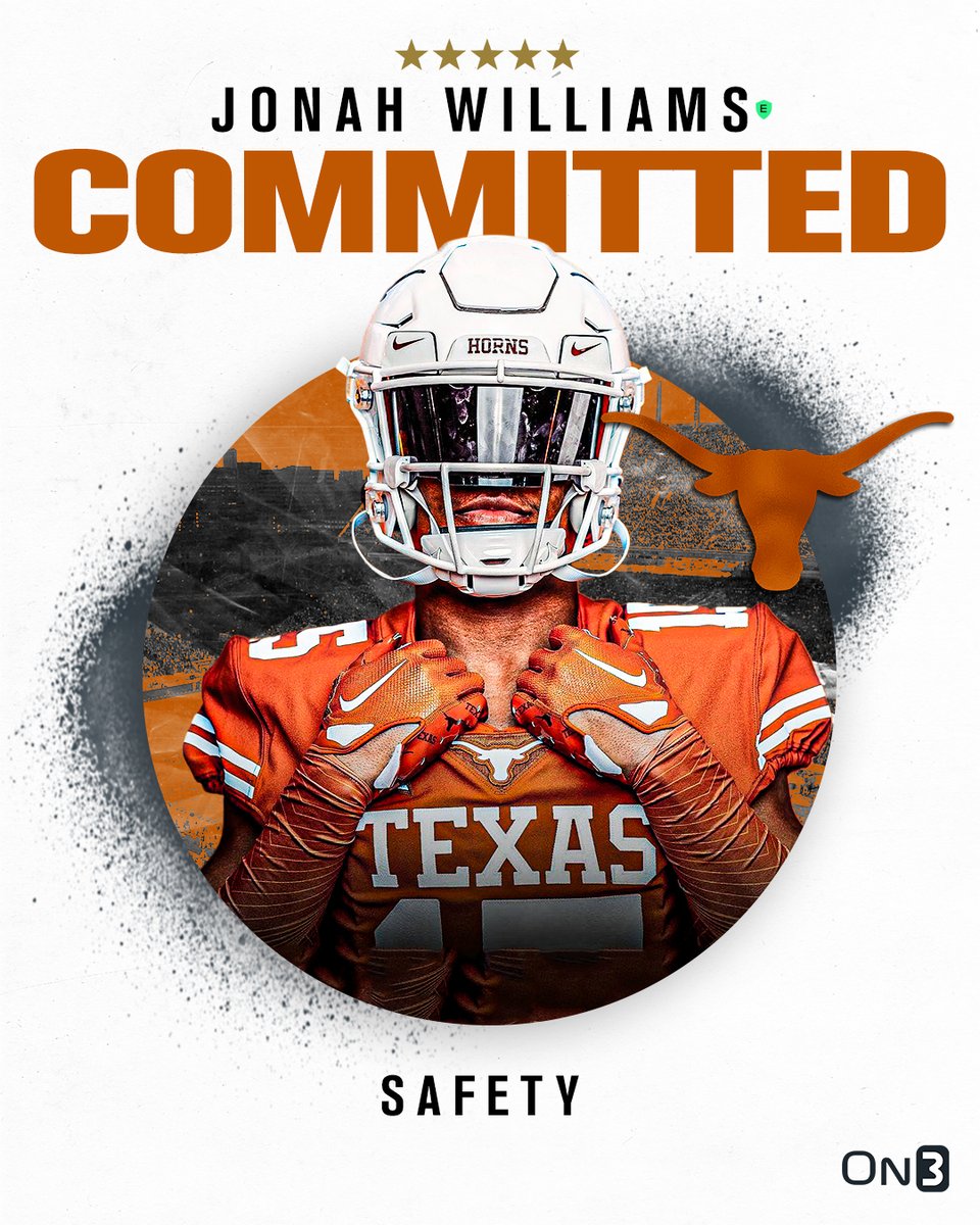 On3 Recruits (@on3recruits) on Twitter photo 🚨BREAKING🚨 5-star safety Jonah Williams has committed to Texas🤘
More from <a href="/SWiltfong_/">Steve Wiltfong</a>: on3.com/news/jonah-wil… 🚨BREAKING🚨 5-star safety Jonah Williams has committed to Texas🤘
More from <a href="/SWiltfong_/">Steve Wiltfong</a>: on3.com/news/jonah-wil…
