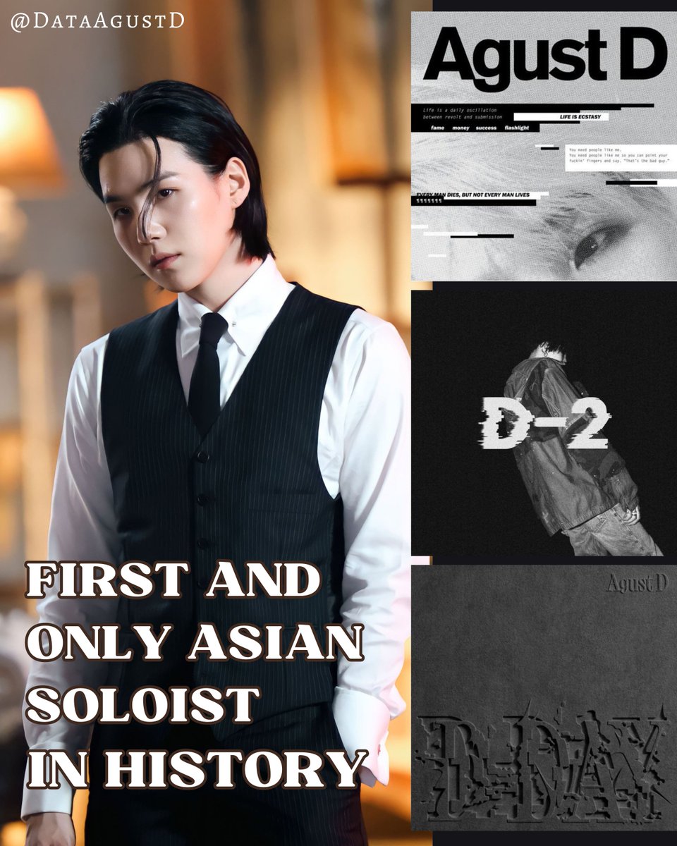#AgustD becomes the FIRST and ONLY ASIAN Soloist in History to chart 3 albums simultaneously in the Top 4 of the Worldwide iTunes Album Chart! 👑🔥🎉

#2 D-DAY
#3 D-2
#4 AGUST D

CONGRATULATIONS AGUST D
CONGRATULATIONS SUGA
WE LOVE YOU YOONGI 
#YoongiNeverWalksAlone