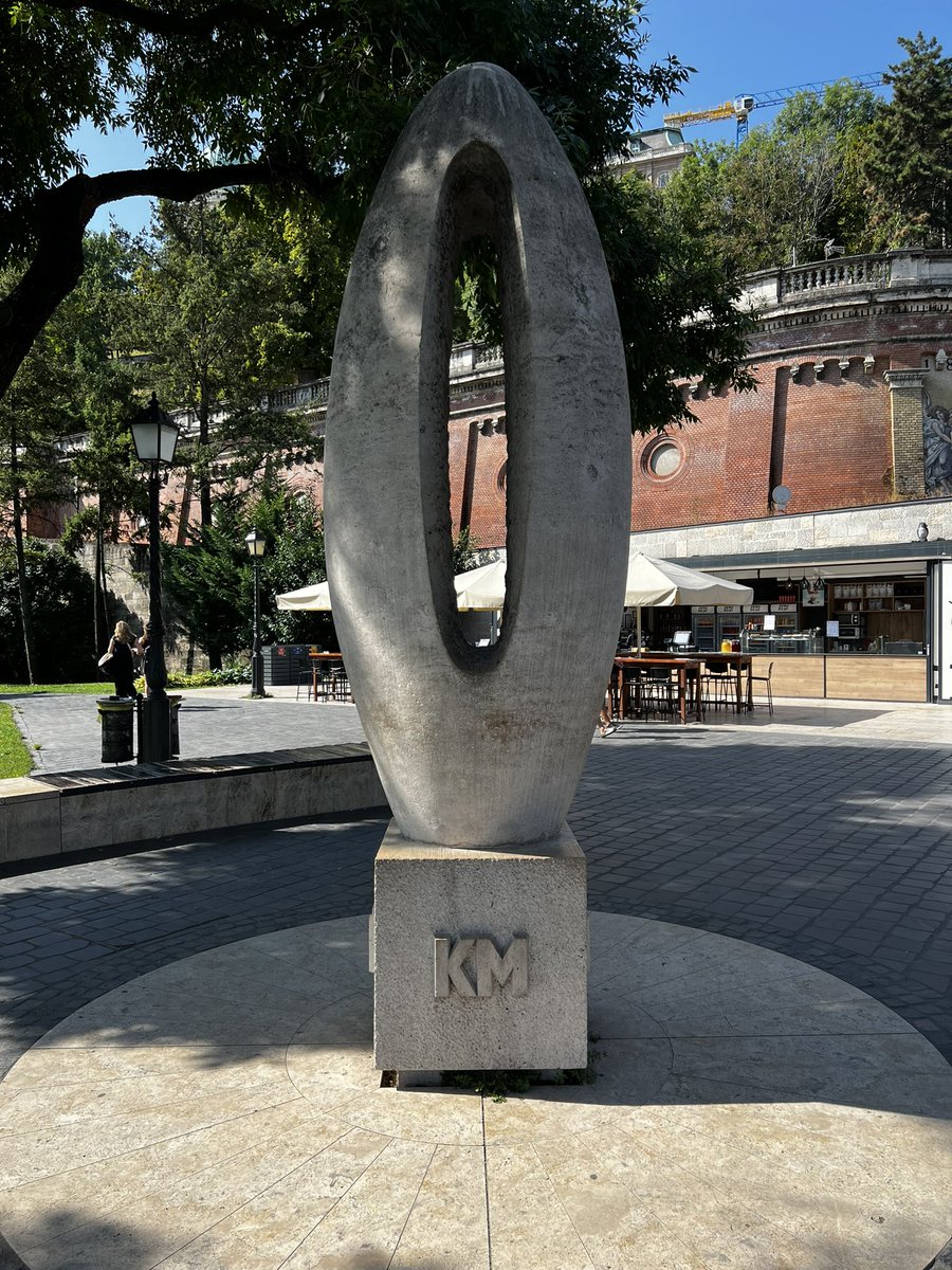 Technically, the “Zero Kilometer” stone, at the foot of Castle Hill, on the Buda side of town.

But c’mon.