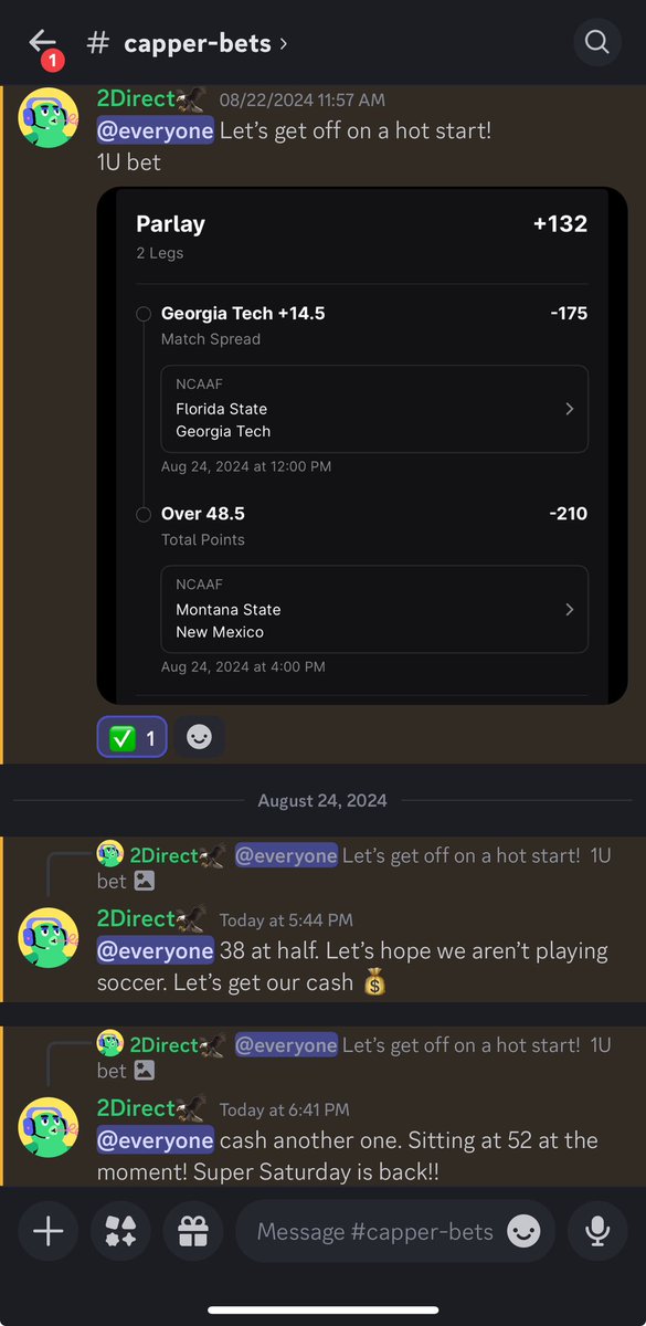 direct_bet's tweet photo. There it is 🔥🔥🔥💰💰💰

#CashIt another one! 

#Collegefootball #CFB 
#Georgiatech gets the job done and New Mexico and Montana St. Sit at 52 points currently 
#Discord #FreeBets #Football #SuperSaturday #DirectBets https://t.co/ygisL6qs9n