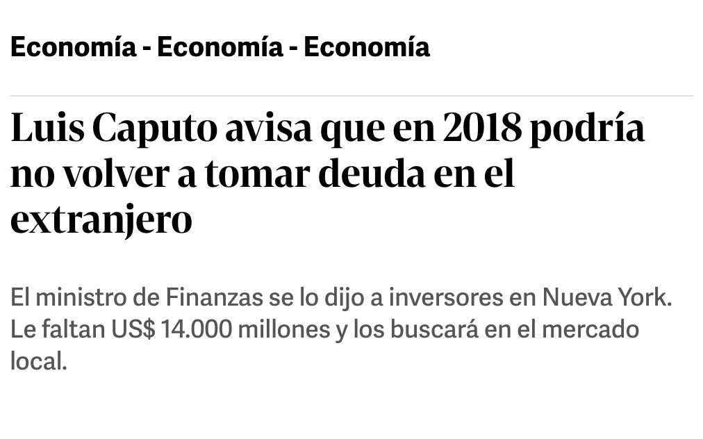 rinconet's tweet photo. En marzo de 2018, apenas dos meses antes de que un Macri grogui pidiera el desastroso préstamo con el FMI, el Toto de la Champions anunció que la Argentina ya no necesitaba tomar deuda en dólares. Debe ser una coincidencia. https://t.co/bkgUUkMRrL