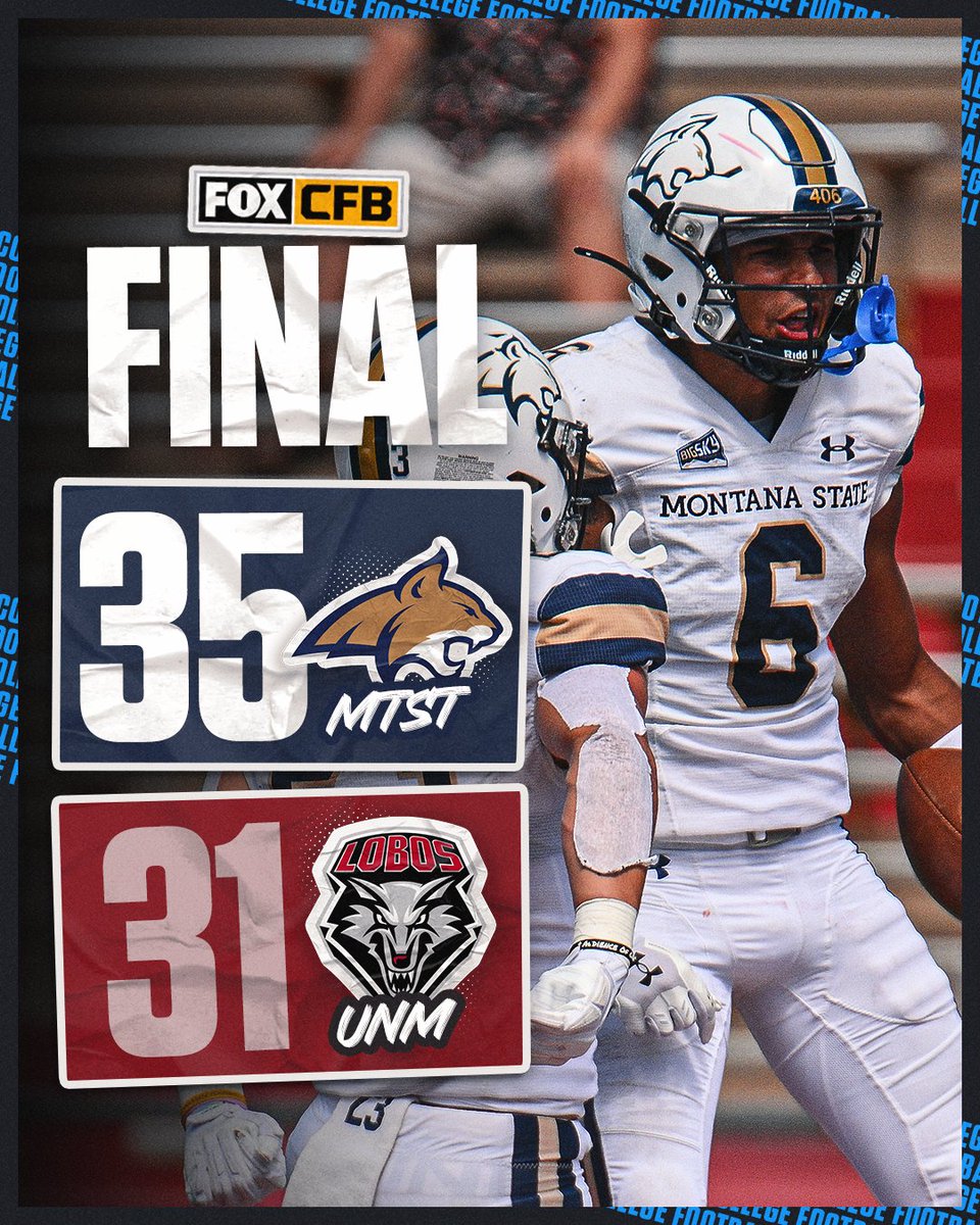 FOX College Football (@cfbonfox) on Twitter photo We have our first FCS win vs an FBS team of the 2024 season ๐๐
What a comeback by <a href="/MSUBobcats_FB/">Montana State Football</a> ๐ We have our first FCS win vs an FBS team of the 2024 season ๐๐
What a comeback by <a href="/MSUBobcats_FB/">Montana State Football</a> ๐