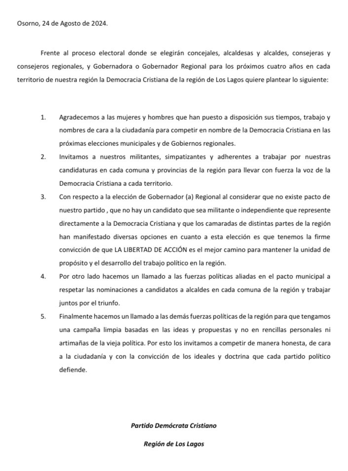 Presentamos el voto político aprobado unánimemente en nuestra Junta Regional de hoy . La cual marca nuestra postura frente a la contingencia política electoral. <a href="/PDC_Chile/">Democracia Cristiana</a> <a href="/aundurragav/">Alberto Undurraga</a> <a href="/hectorbarria/">Hector Barria Diputado✌🏽</a> <a href="/JDCdeChile/">JDC de Chile</a>