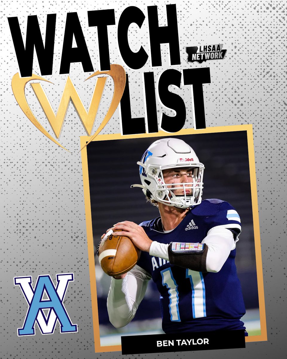 lhsaanetworktv's tweet photo. Next to be added to the Warrick Dunn Award Watchlist is Ben Taylor! The Airline QB led his team to the quarterfinals last season. Taylor passed for 4,189 yards and 49 TDs last year! @bentaylor347 @ahsvikes https://t.co/7799bZ6MnN
