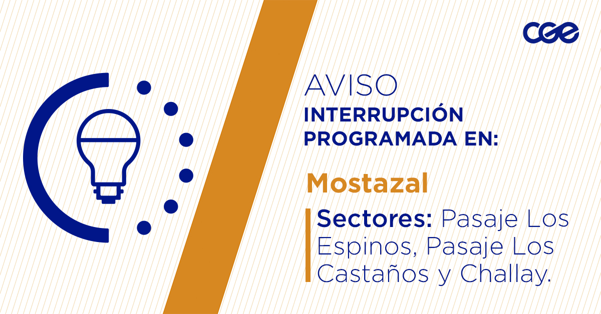 CGE_Clientes's tweet photo. Para mejorar la calidad del suministro de nuestros clientes de #Mostazal, este lunes, entre 09:00 y 15:00 horas, se realizará una #InterrupciónProgramada (sectores en la imagen 👇) debido a trabajos de mejoras. Recuerda desconectar tus artefactos 🔌 https://t.co/o7xP0vMp6D